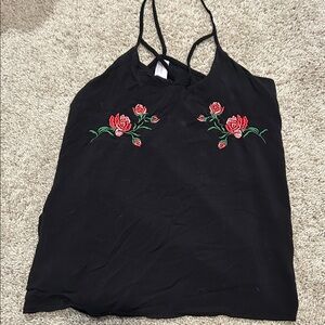 Floral Embroidered Black  Top